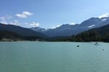 lake with mountains in the background