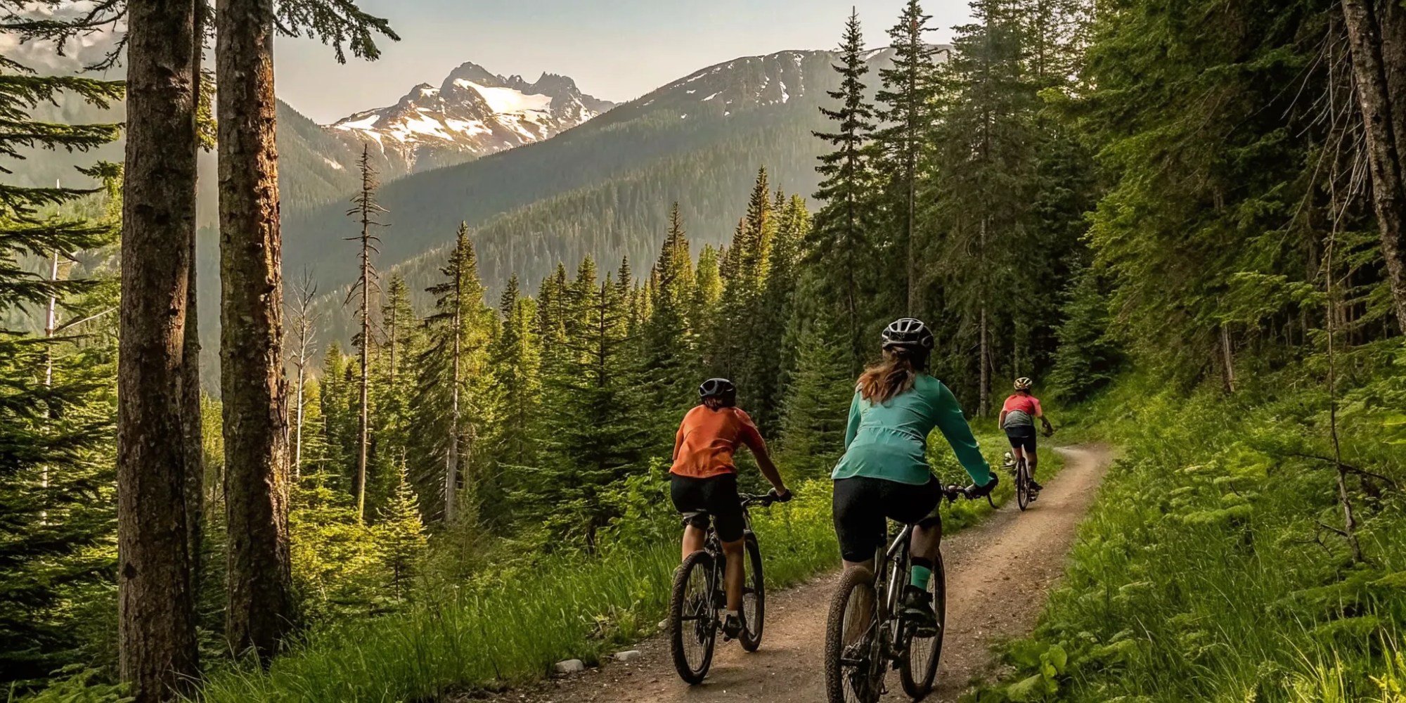 Guided bike tours for beginners in Whistler on a scenic forest trail.