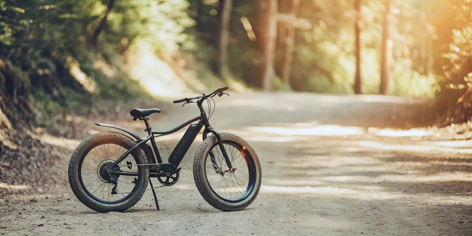 A sleek fat-tire eBike on a scenic nature trail in Whistler, BC.