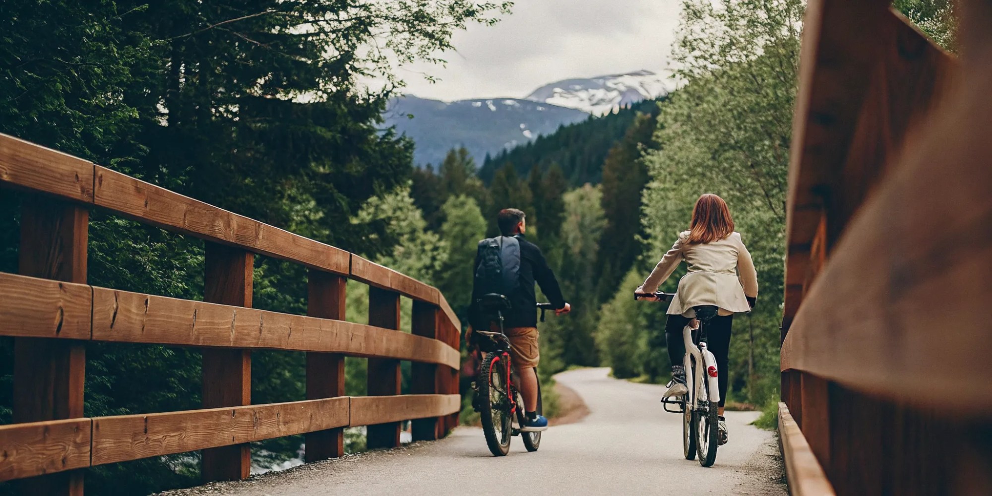 A scenic view of Whistler's paved Valley Trail winding alongside a glacier-fed alpine lake with lush green forests and mountains